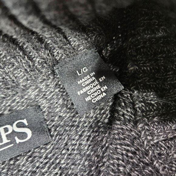 Chaps Sweater Mens Large Gray Stripe 1/4 Button Preppy Cotton Pullover NEW - Picture 2 of 9